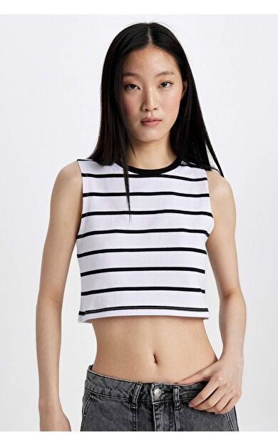 DeFactoFit Slim Fit Çizgili Bisiklet Yaka Atlet