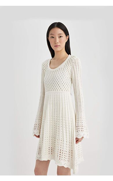 DeFactoFit A Kesim U Yaka Uzun Kollu Elbise