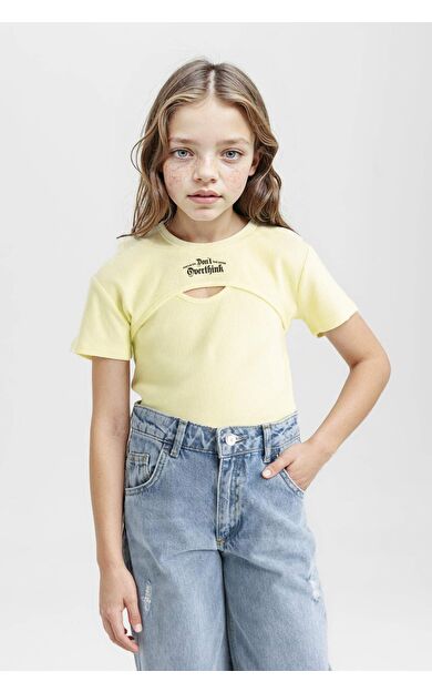 DeFactoFit Kız Çocuk Crop Fitilli Kaşkorse 2'li Kısa Kollu Tişört