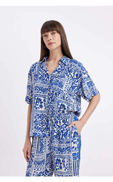 DeFactoFit Oversize Fit Desenli Kısa Kollu Gömlek C8731AX24SMBE114