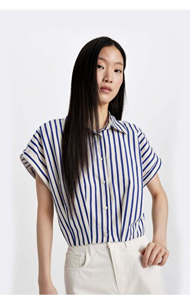 DeFactoFit Crop Çizgili Kısa Kollu Poplin Gömlek C8748AX24SMPR160
