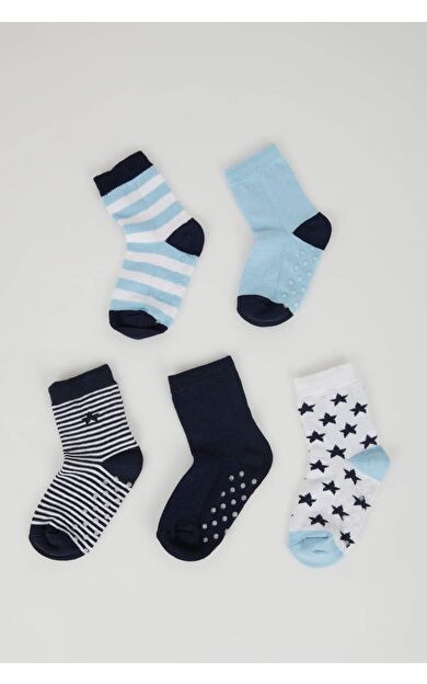 DeFactoFit Erkek Bebek Çizgili Dikişsiz 5'li Pamuklu Uzun Çorap