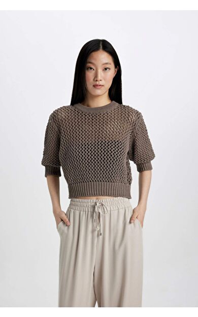 DeFactoFit Bisiklet Yaka Yarım Kollu Kroşe Kazak C9165AX24SMBG73