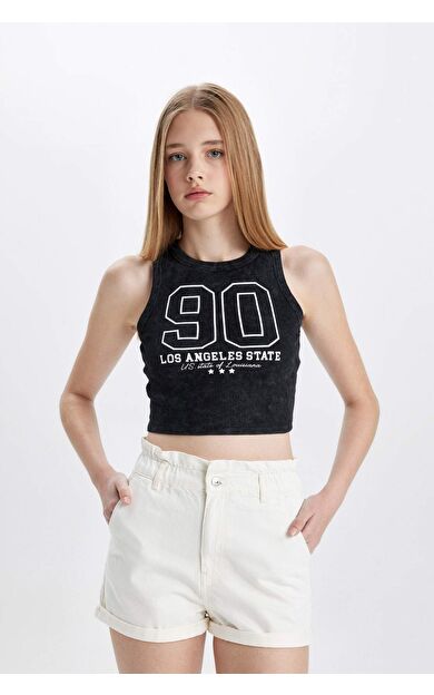 DeFactoFit Fitted Baskılı Bisiklet Yaka Fitilli Kaşkorse Atlet C9326AX24SMAR191