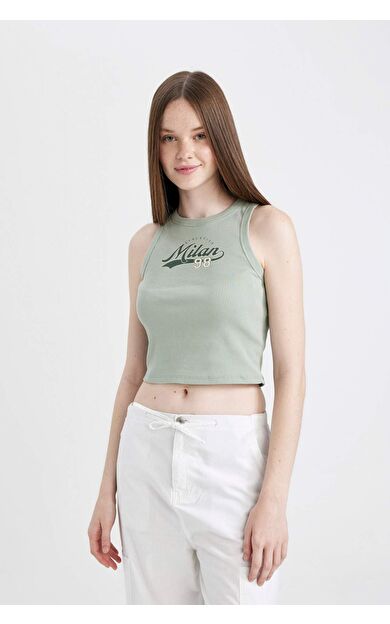 DeFactoFit Fitted Baskılı Bisiklet Yaka Fitilli Kaşkorse Atlet C9327AX24SMGN1123