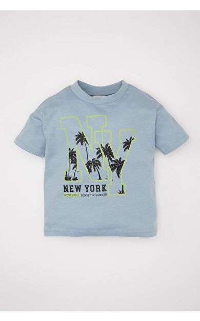 DeFactoFit Erkek Bebek Bisiklet Yaka Baskılı Kısa Kollu Tişört