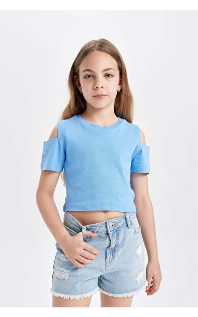 DeFactoFit Kız Çocuk Slim Fit Bisiklet Yaka Basic Ribana Kısa Kollu Tişört C9714A824HSBE194