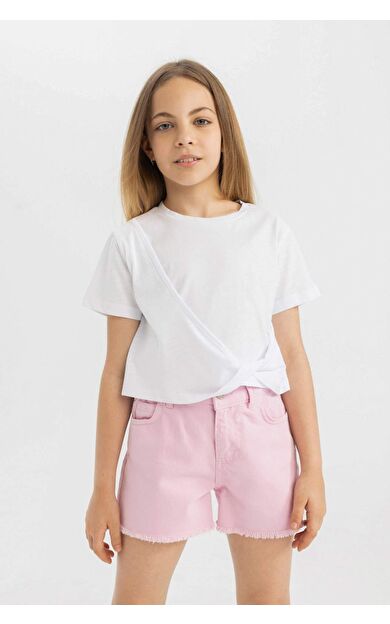 DeFactoFit Kız Çocuk Relax Fit Bisiklet Yaka Kısa Kollu Tişört C9775A824HSWT36