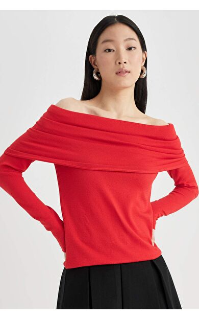 DeFactoFit Fitted Açık Omuz Kazak D0049AX24SPRD227