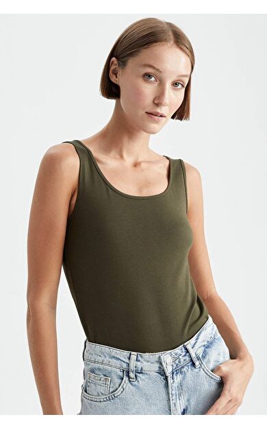 DeFactoFit Slim Fit Bisiklet Yaka Atlet Haki