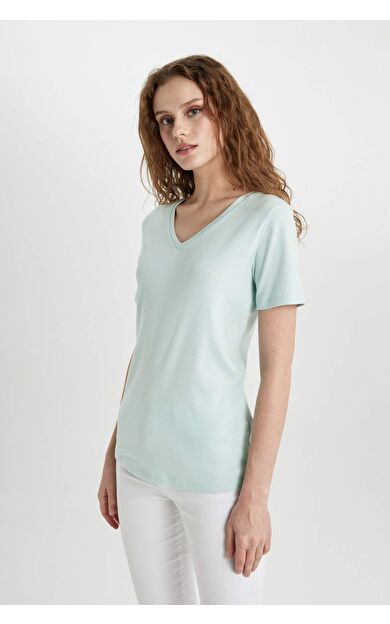 DeFactoFit Slim Fit V Yaka Kısa Kollu Tişört I1080AZ24SMTR261