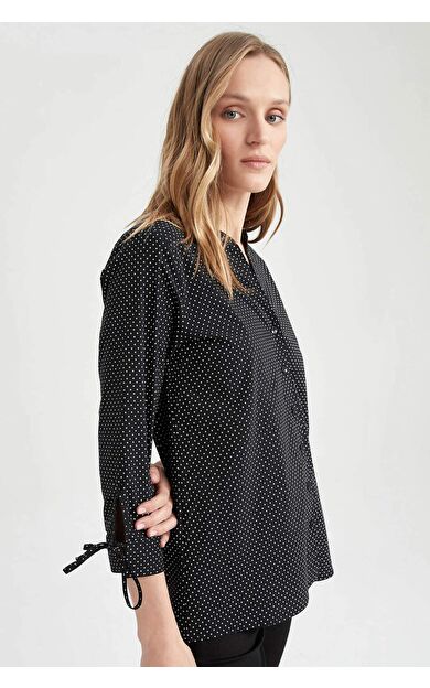 DeFactoFit Fitted Bisiklet Yaka Uzun Kollu Gömlek Siyah