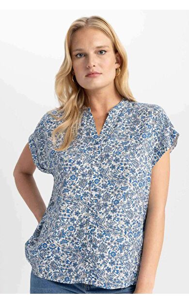 DeFactoFit Regular Fit Bisiklet Yaka Kısa Kollu Gömlek Mavi