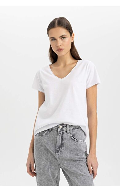 DeFactoFit Regular Fit V Yaka Kısa Kollu Tişört K1507AZ24SMWT83