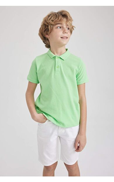 Erkek Çocuk Pike Kısa Kollu Polo Tişört Yeşil