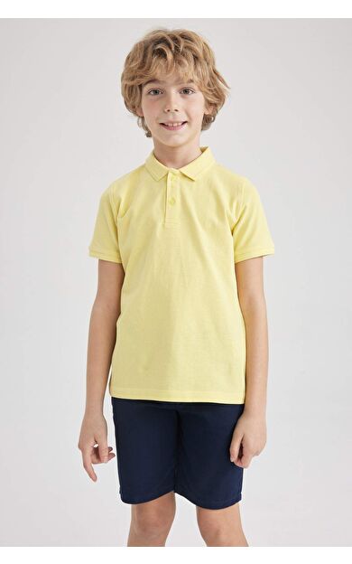 DeFactoFit Erkek Çocuk Pike Kısa Kollu Polo Tişört Sarı