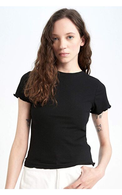 DeFactoFit Slim Fit Bisiklet Yaka Kısa Kollu Tişört Siyah