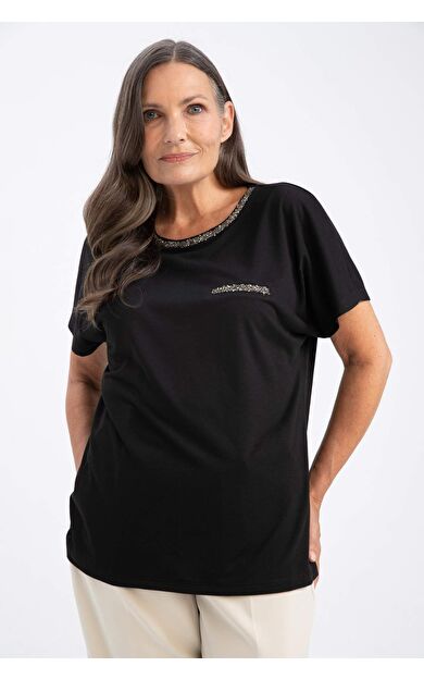 DeFactoFit Traditional Regular Fit Sim Detaylı Kısa Kollu Tişört Siyah