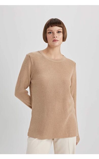 DeFactoFit Regular Fit Bisiklet Yaka Parlak Kumaş Kazak