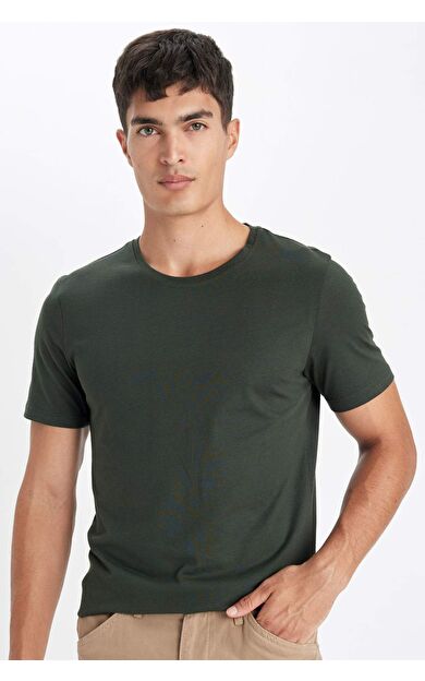 DeFactoFit Slim Fit Bisiklet Yaka Premium Kalite Basic Tişört Yeşil