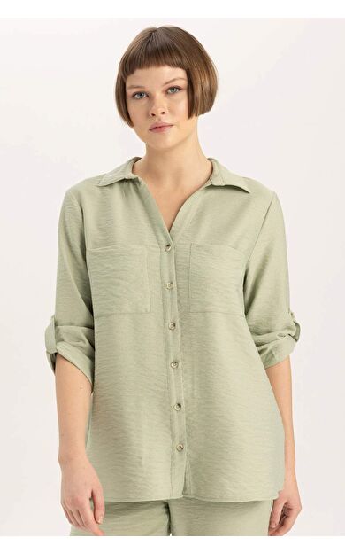 DeFactoFit Regular Fit Gömlek Yaka Uzun Kollu Gömlek