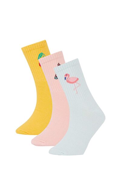 DEFACTO Kız Çocuk 3'lü Pamuklu Uzun Çorap N1748A6NSKR1