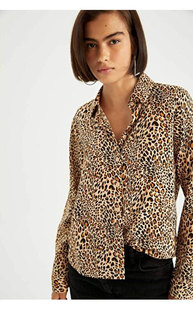 DeFacto Regular Fit Leopar Desenli Viskon Gömlek