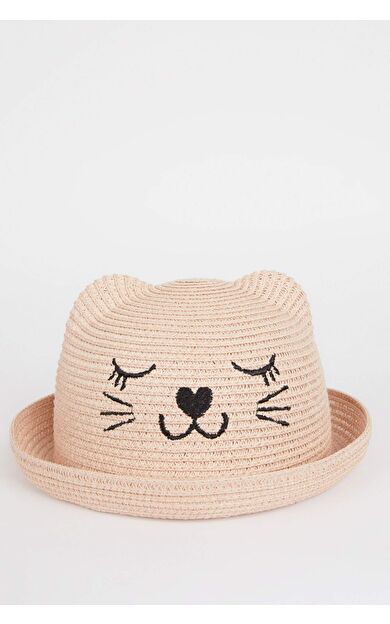 DeFactoFit Kız Çocuk Nakışlı Hasır Şapka Pembe