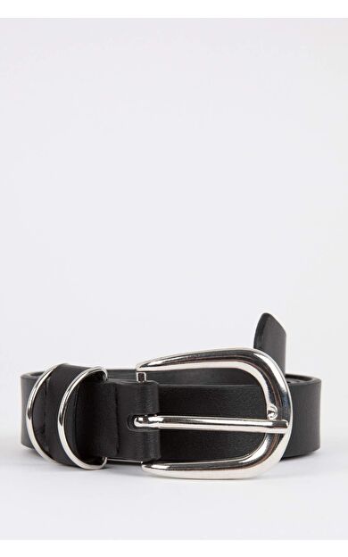 DeFactoFit Kadın Dikdörtgen Toka Suni Deri Kemer Siyah