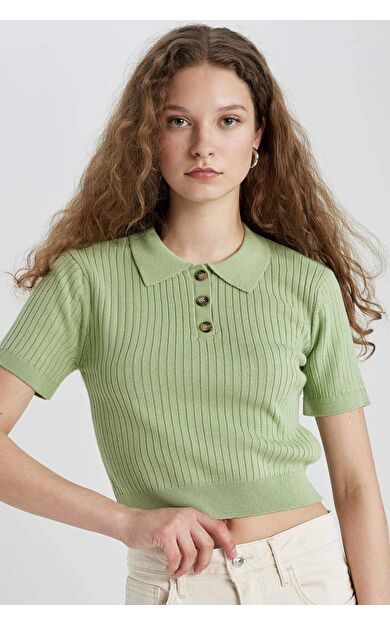 DeFactoFit Slim Fit Polo Yaka Kısa Kollu Triko Kazak N9752AZ24SPGN744