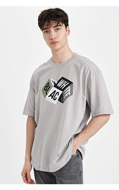 DeFactoFit Oversize Fit Bisiklet Yaka Baskılı Tişört S9343AZ24SMGR247