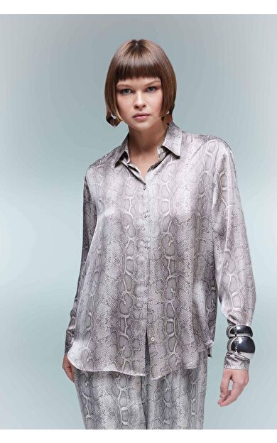 DeFacto Oversize Fit Gömlek Yaka Saten Uzun Kollu Gömlek