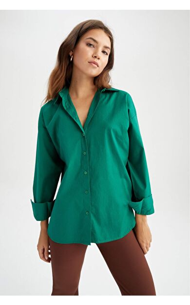 DeFacto Oversize Fit  Uzun Kollu Poplin %100 Pamuk Gömlek