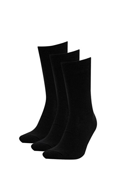 DeFactoFit Erkek Pamuklu 3'lü Uzun Çorap Siyah
