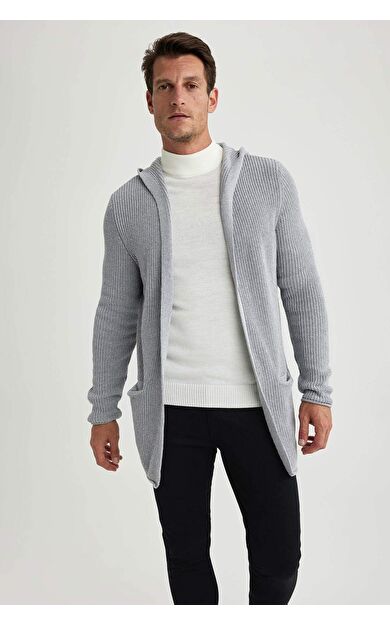 Standart Fit Kapüşonlu Triko Hırka