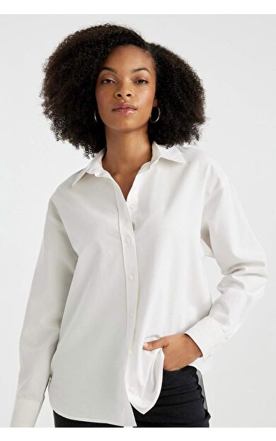 DeFactoFit Oversize Fit Gömlek Yaka Oxford Uzun Kollu Gömlek