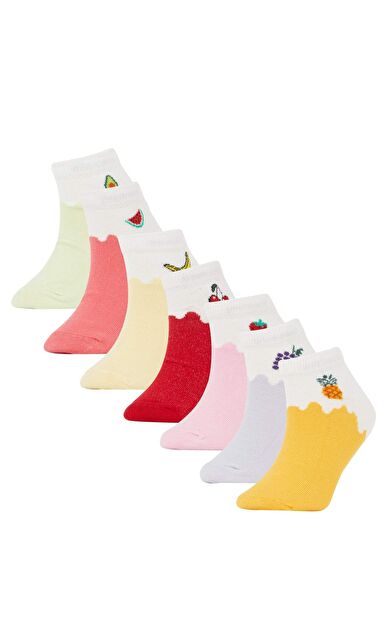 DeFactoFit Kız Çocuk 7'li Pamuklu Patik Çorap Çok Renkli