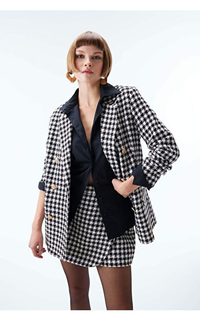 DeFacto Oversize Fit Kazayağı Desenli Dokulu Tuvit Blazer Ceket