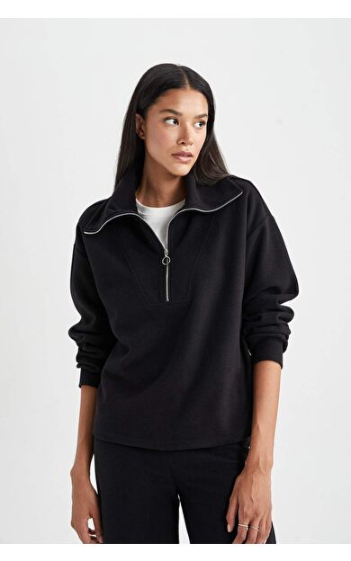 DeFacto Regular Fit Polo Yaka Yarım Fermuarlı Sweatshirt