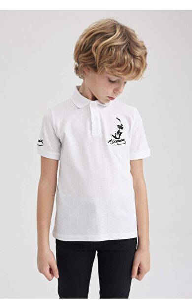 DeFactoFit Erkek Çocuk Atatürk Baskılı Kısa Kollu Polo Tişört Beyaz