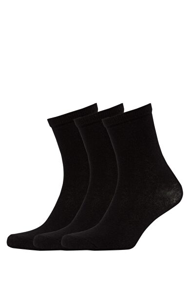 DeFacto Kadın 3'lü Pamuklu Uzun Çorap Siyah