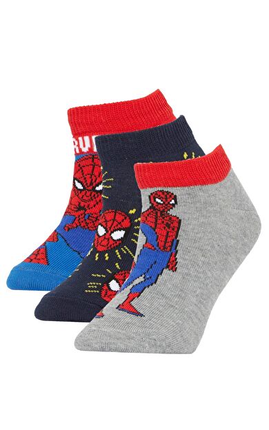 DeFactoFit Erkek Çocuk Marvel Spiderman Pamuklu 3'lü Patik Çorap Çok Renkli