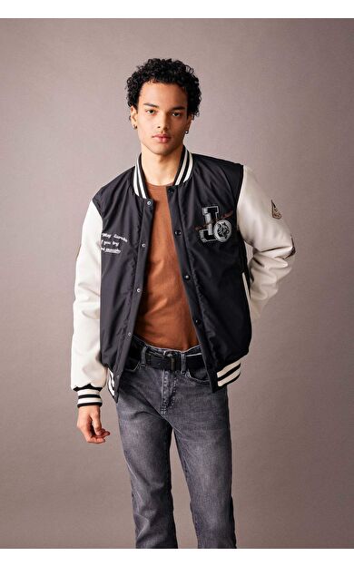 Rüzgar Geçirmez Su İtici Oversize Fit Kolej Yaka Bomber Mont