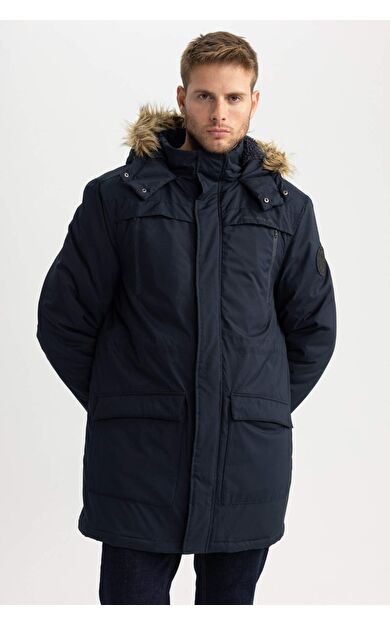 DeFacto Su İtici Regular Fit Kapüşonlu Suni Kürklü Tafta Parka