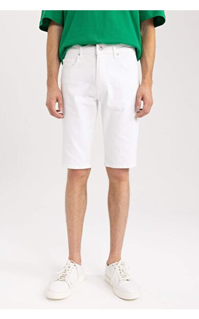 DeFactoFit Slim Fit Dar Kalıp Normal Bel Dar Paça Jean Bermuda Şort