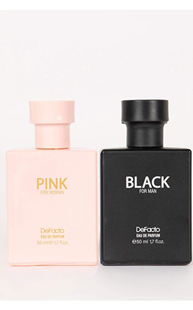 DeFactoFit Erkek Black Parfüm 50 mL Kadın Pink Parfüm 50 mL 2'li Set Hediye Seti Çok Renkli
