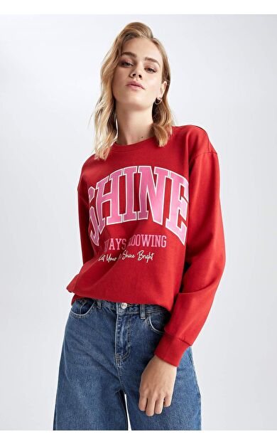 DeFacto Regular Fit Bisiklet Yaka Kalın Kumaş Sweatshirt