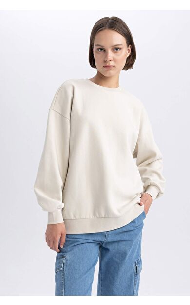 DeFactoFit Oversize Fit Bisiklet Yaka Kalın Kumaş Sweatshirt