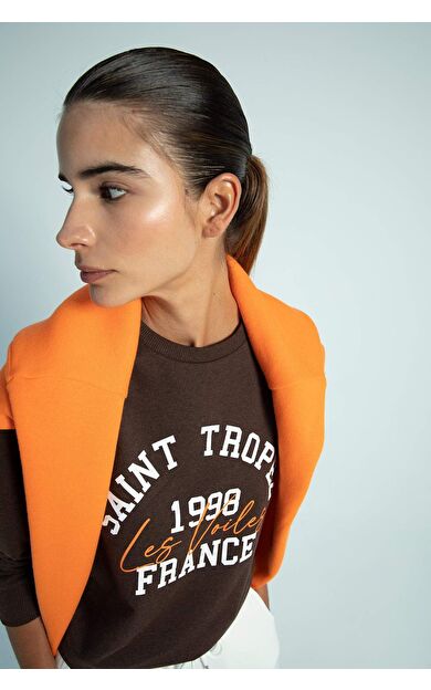 DeFacto Regular Fit Bisiklet Yaka Slogan Baskılı Sweatshirt