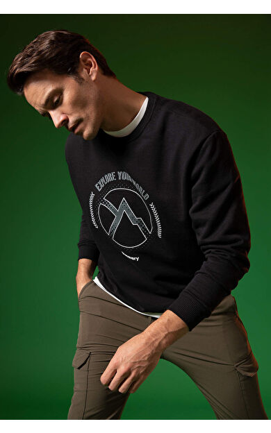 DeFacto Discovery Oversize Fit Bisiklet Yaka Geri Dönüşümlü İçi Yumuşak Tüylü Sweatshirt